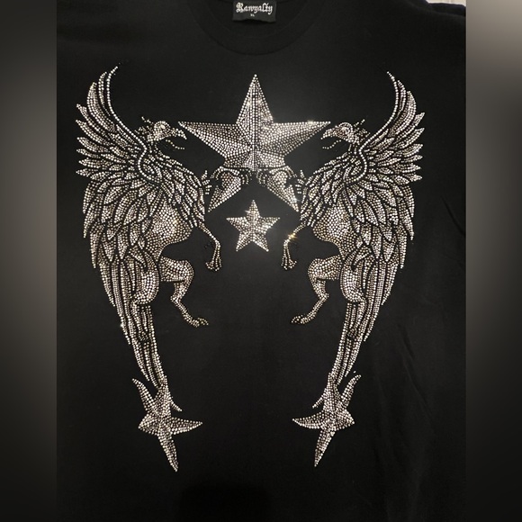 RAWYALTY Mens T Shirt Crystal Rhinestone Bling Crew Neck Made In USA Size XL - Picture 2 of 6